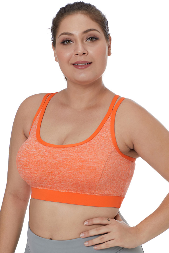 Orange Double Straps Heathered Sports Bra