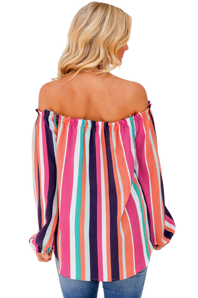 Rosy Multicolor Striped Off Shoulder Blouse
