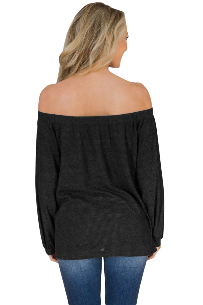 Charcoal Button Front Tie Detail Off Shoulder Top