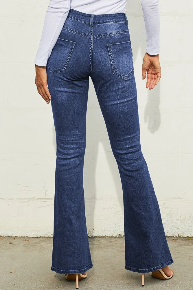 Ripped Knee Detail Blue Flared Jeans