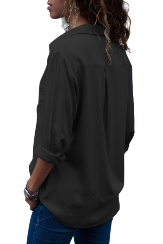 Black Covered Placket Button Down Shirt