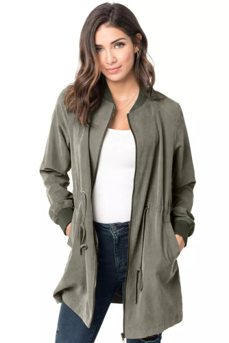 Olive Green Drawstring Waist Lightweight Outcoat