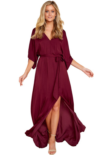 Burgundy Casual Kimono Style Maxi Dress