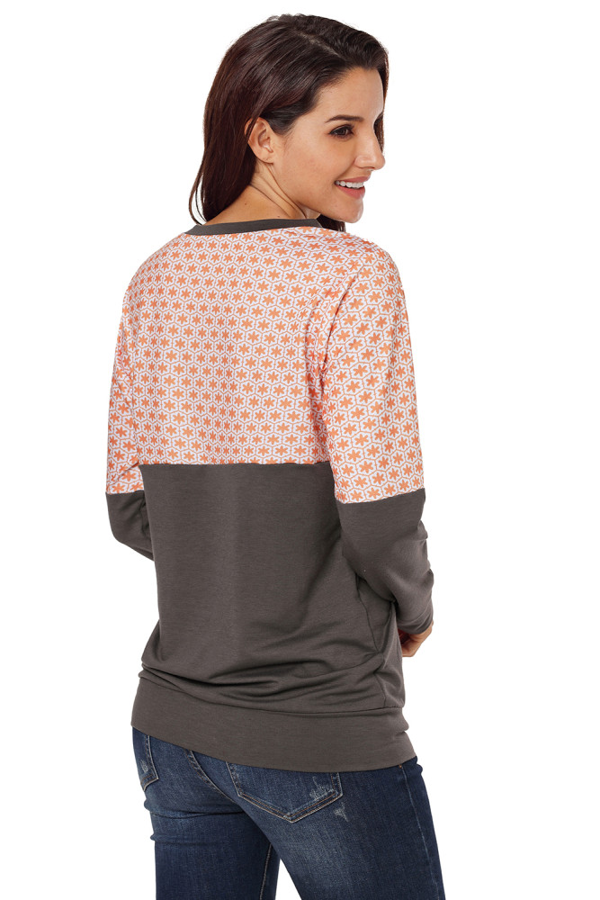 Snowflake Patchwork Grey Long Sleeve Sweatshirt