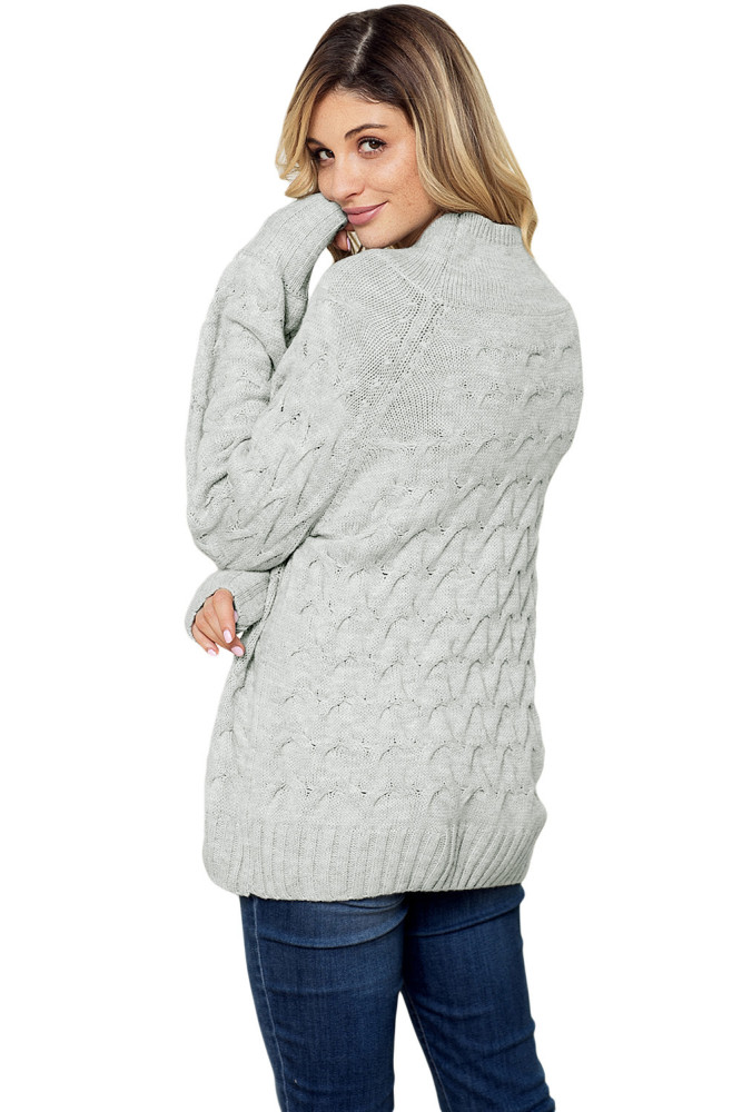 Grey Cable Knit High Neck Sweater for Women