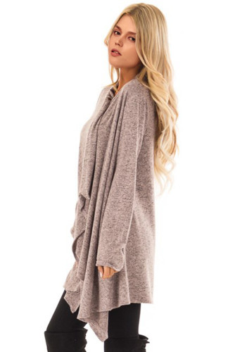 Taupe Draped Open Front Asymmetrical Cardigan