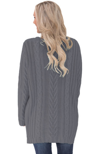 Gray Button the Deep V Front Cable Sweater Cardigan