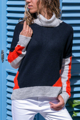 Coral Gray Colorblock Detail Navy Sweater
