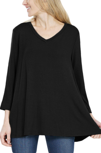 Black Button Back Long Sleeve Tunic Top