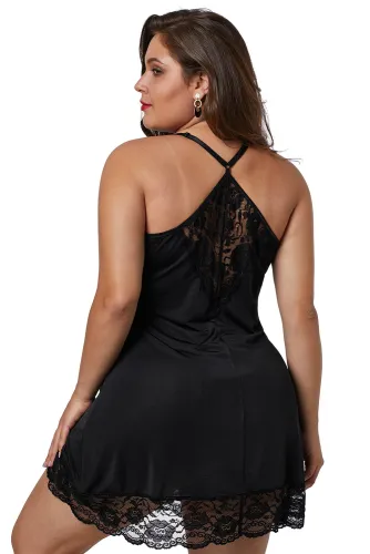 Black Venecia Chemise with Lace Trim