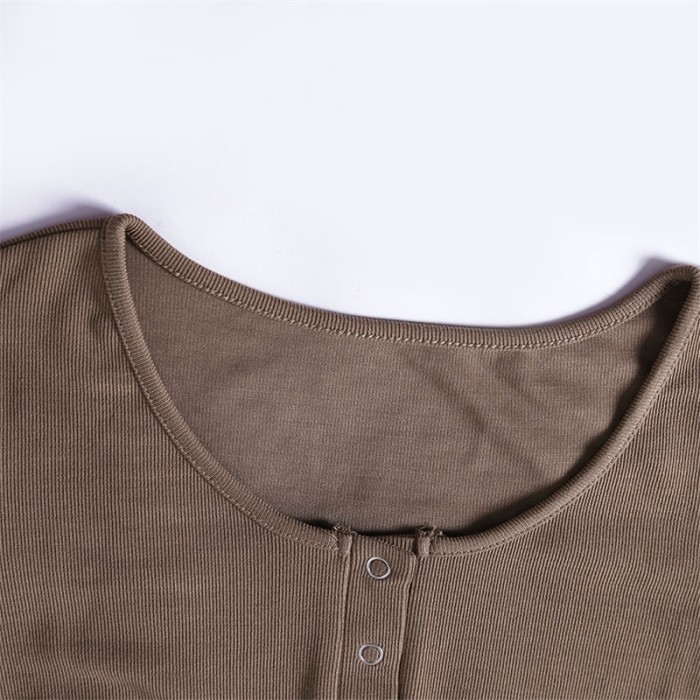 Khaki Long Sleeve Button Front Bodysuit