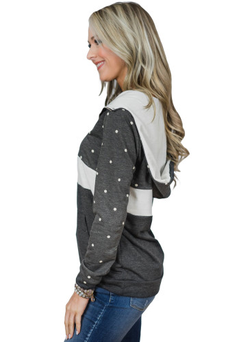 Snowy Dot Charcoal White Color Block Hoodie