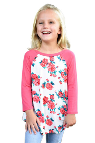 Pink Kids Floral Baseball Top