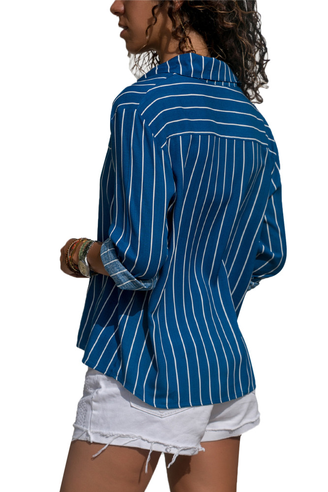 Royal Blue Striped Button Front Shirt