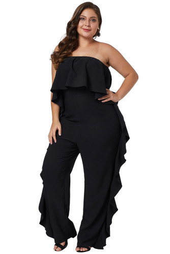 Black Prime Dreams Plus Size Strapless Ruffle Jumpsuit