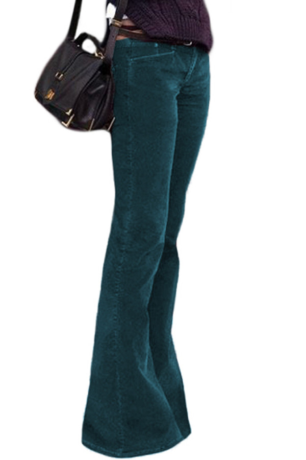 Green Flared Bottom Leg Velvet Pants