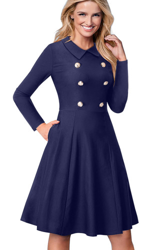 Indigo Double Breasted Vintage Flared Dress