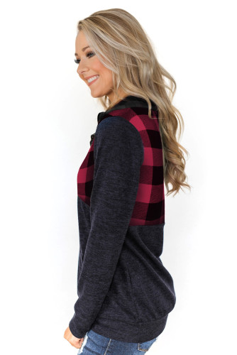 Reddish Buffalo Plaid Half Zip Up Sweatshirt