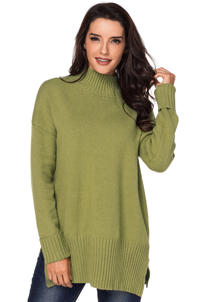Mustard Turn-up Sleeve Turtle Neck Sweater