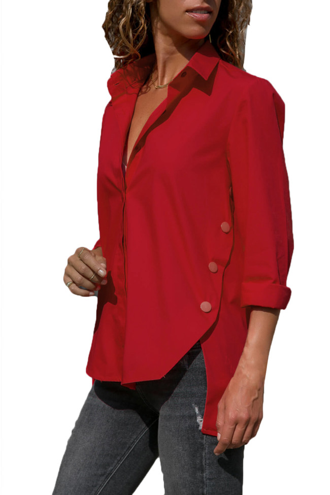 Red Long Sleeve Button Detail Shirt