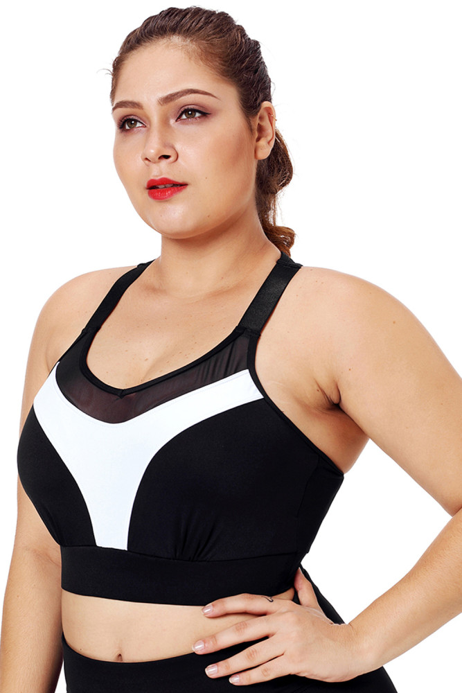 White Accent Mesh Strap Yoga Bra for Women