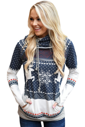 Navy Snow Reindeer Double Hooded Sweatshirt
