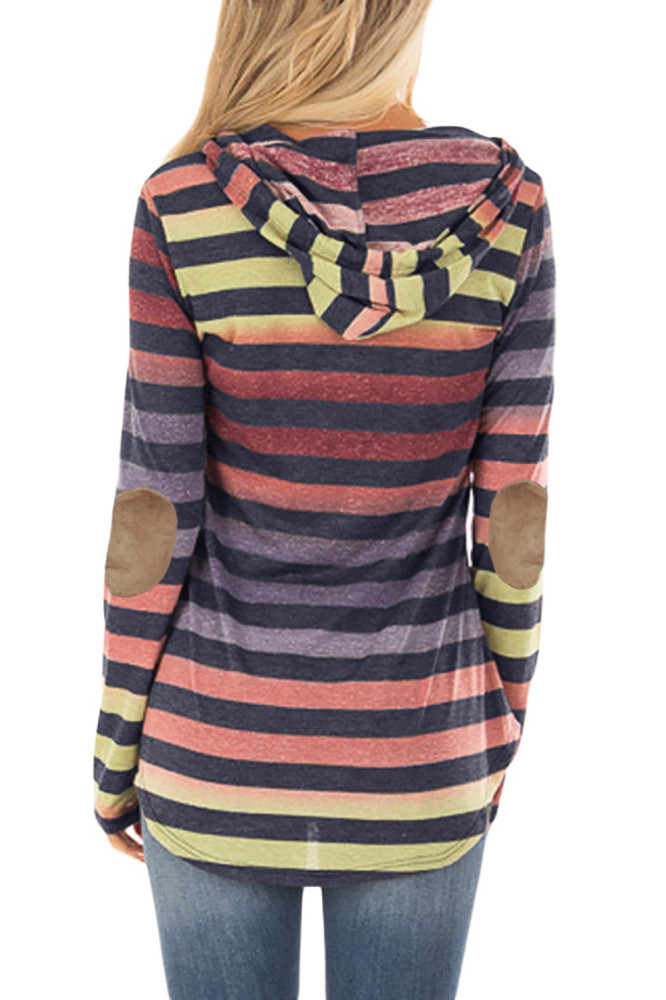 Multicolor Striped Drawstring Hoodie
