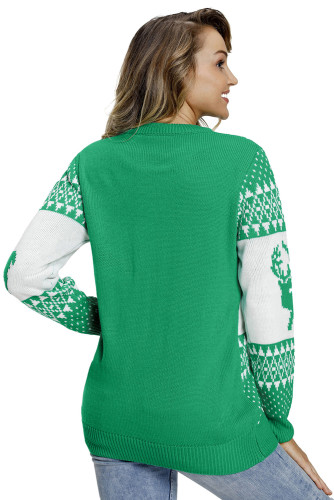 Green White Reindeer and Christmas Tree Sweater
