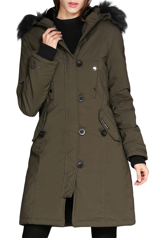Army Green Plush Fur Hooded Long Parka Coat