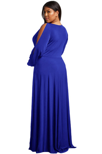 Royal Blue Split Long Sleeve Plus Size Maxi Dress
