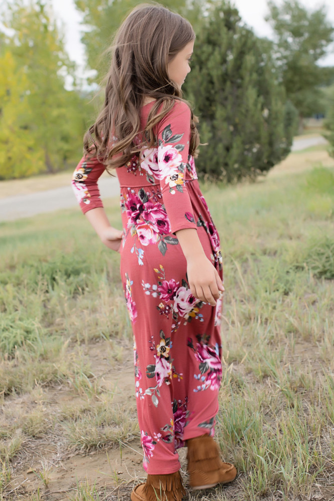 Rosy Floral Maxi Dress for Girls