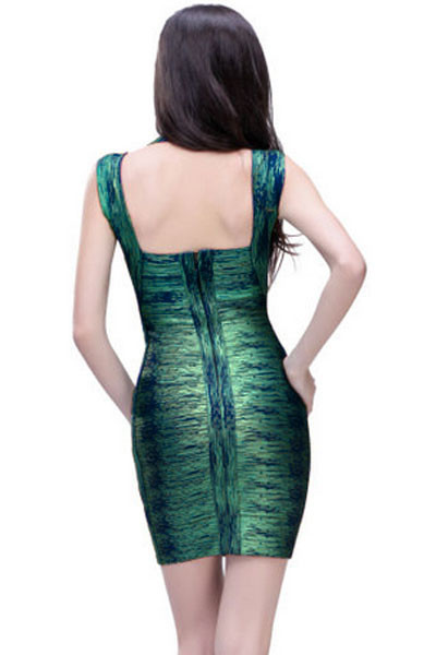 New Fashion Green Foil Print Bandage Dress Celebrity Style