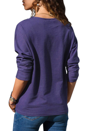 Purple Long Sleeve Colorblock Diamond Top