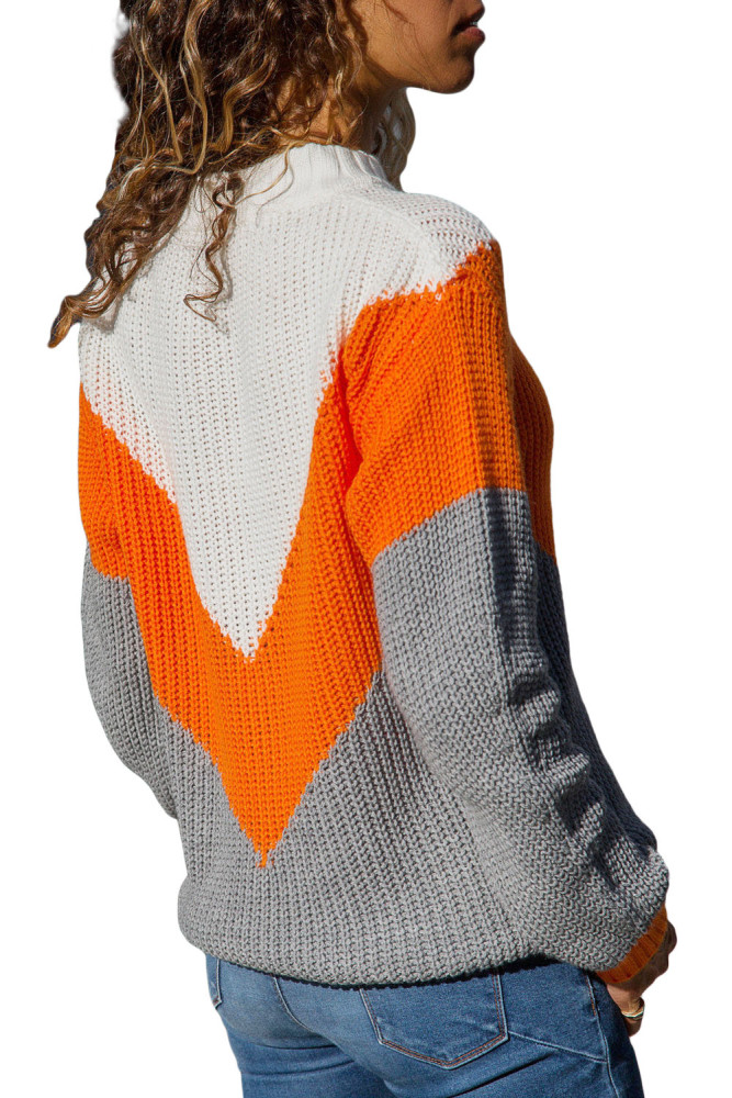 Orange Chevron Accent White Grey Sweater