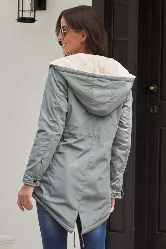 Gray Asymmetric Hooded Fleece Winter Coat