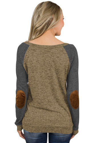Marble Brown Elbow Patch Long Sleeve Top