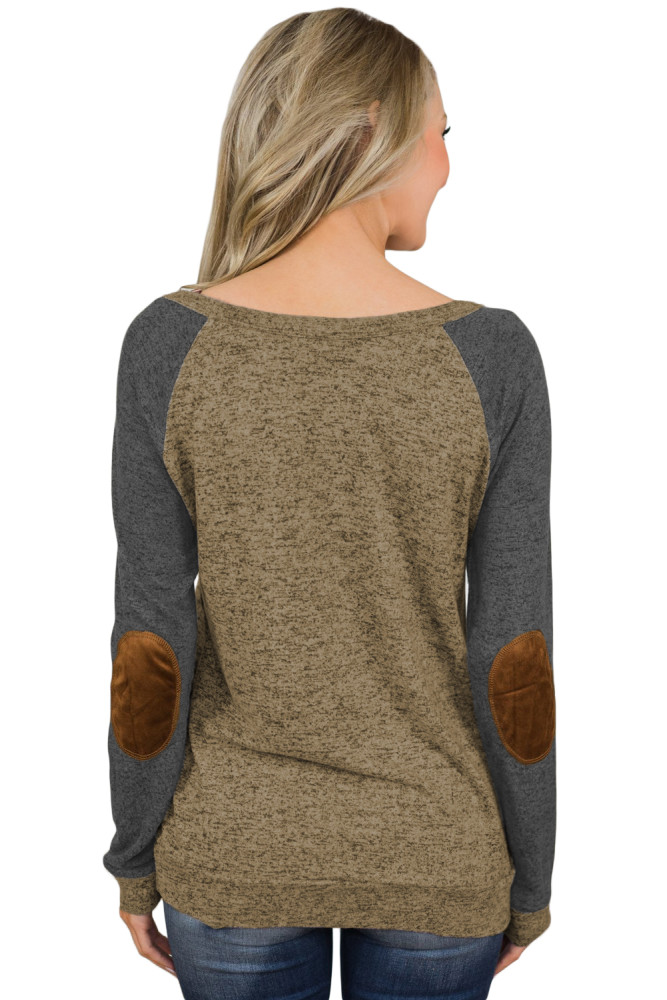 Marble Brown Elbow Patch Long Sleeve Top