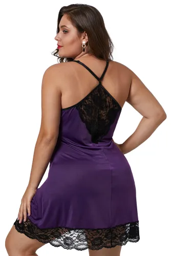 Purple Venecia Chemise with Lace Trim