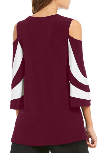 Burgundy Platter Colorblock Bell Sleeve Plus Size Tunic Top