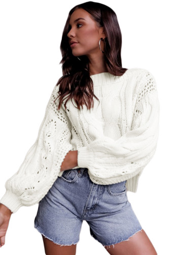 White Loose Fit Knit Hollow Out Jumper Sweater