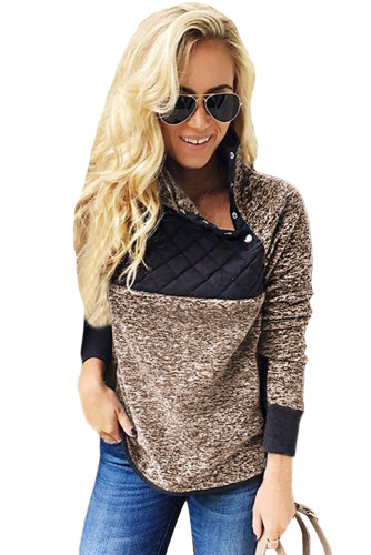 Coffee Fleece Asymmetrical Snap Pullover