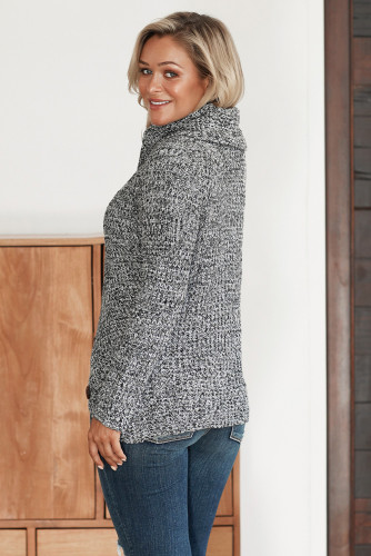 Heather Gray Buttoned Wrap Turtleneck Sweater