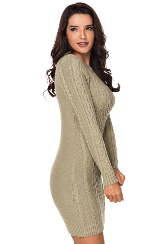 Khaki Slouchy Cable Sweater Dress