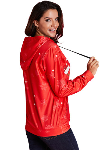 Red Christmas Pullover Snowman Pattern Hoodie