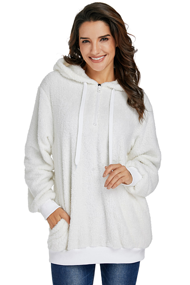 White Warm Furry Pullover Hoodie