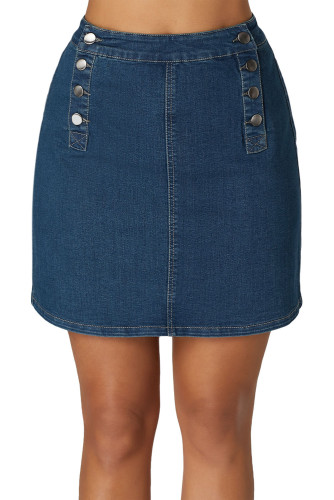 Blue Double Breasted Functional Button Jeans Skirt