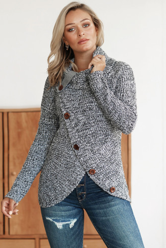 Heather Gray Buttoned Wrap Turtleneck Sweater