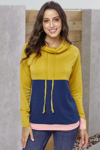 Mustard Navy Colorblock Thumbhole Sleeved Sweatshirt