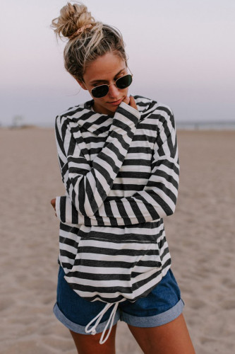 Black Kangaroo Pocket Striped Hoodie