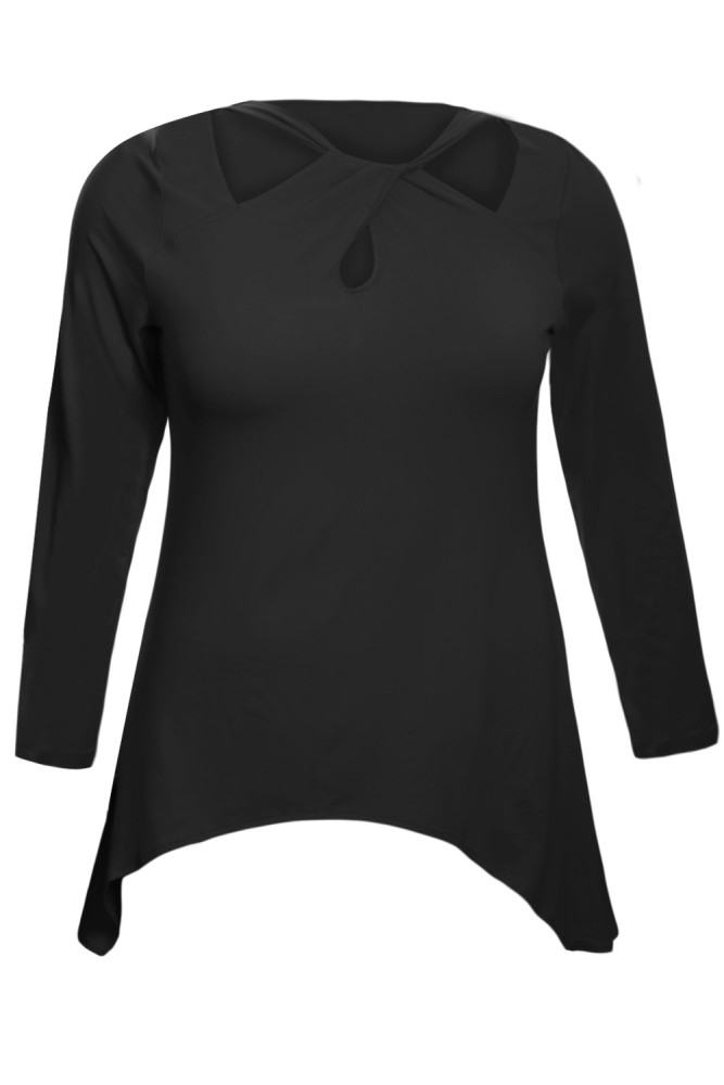 Black Plus Size Cutout Swing Tunic Top
